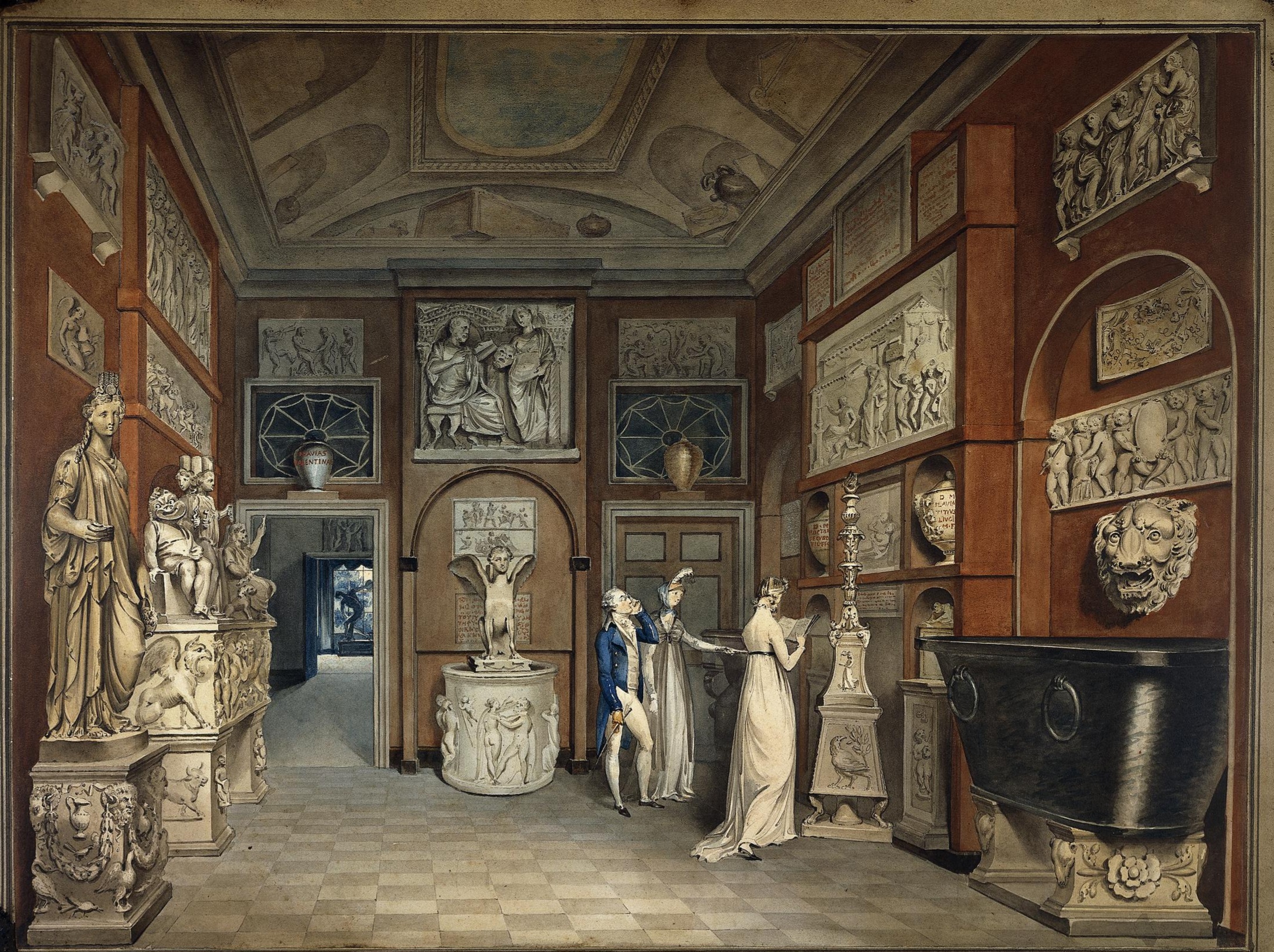 A coleção de esculturas de Charles Townley, Park Street, Westminster. Aquarela, British Museum.